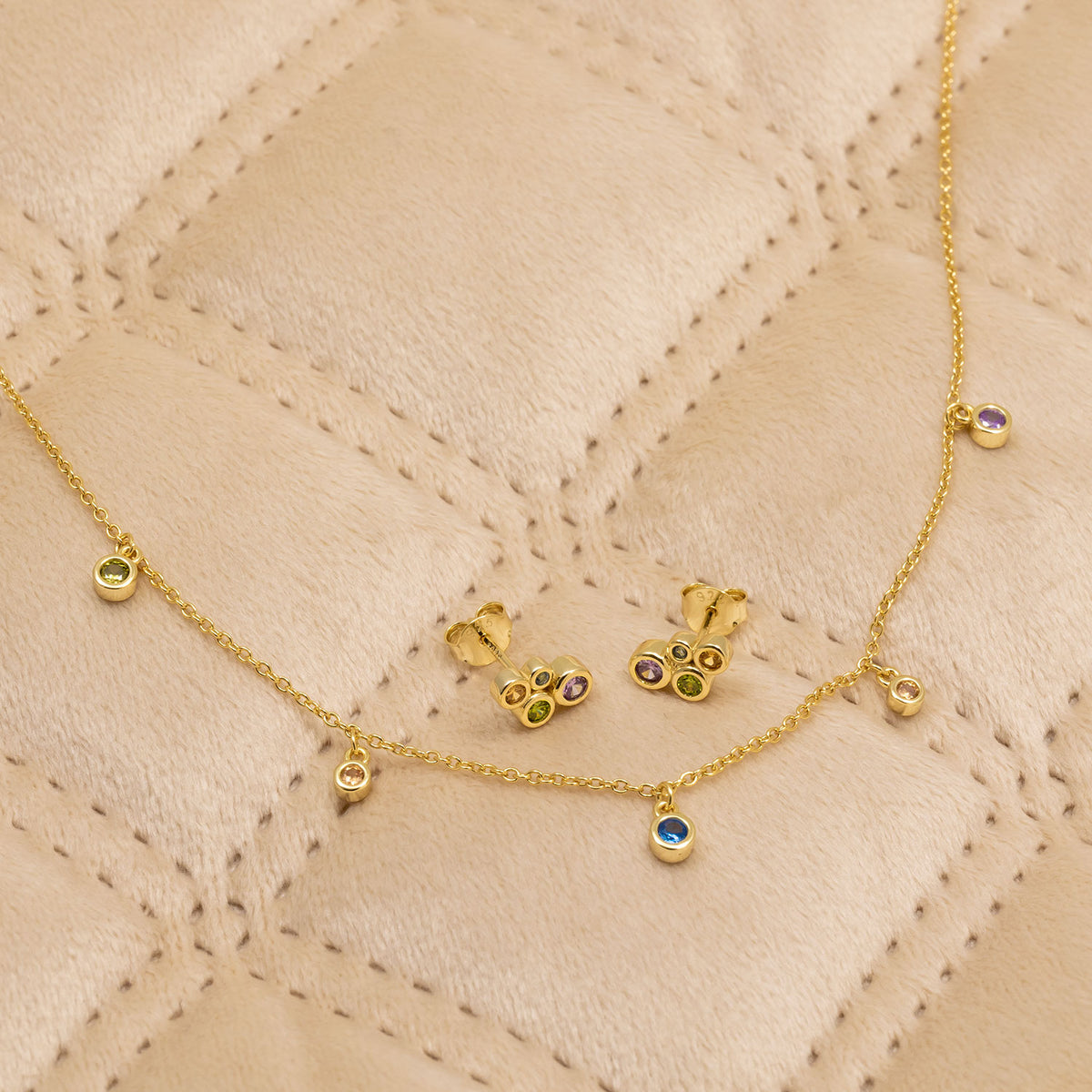 Gold Vermeil Colourful Purple Bubbles Stud Earrings