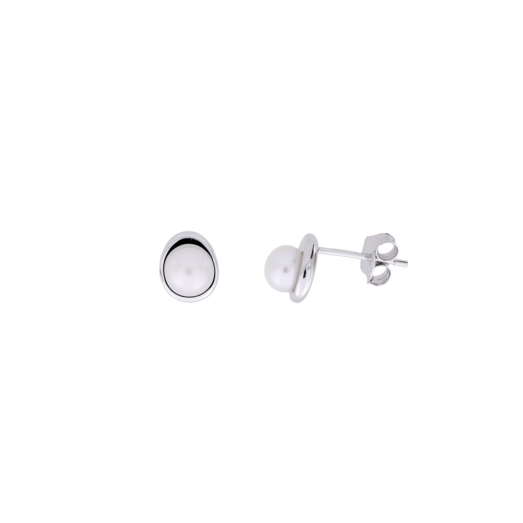 Silver & Freshwater Pearl Oval Stud Earring
