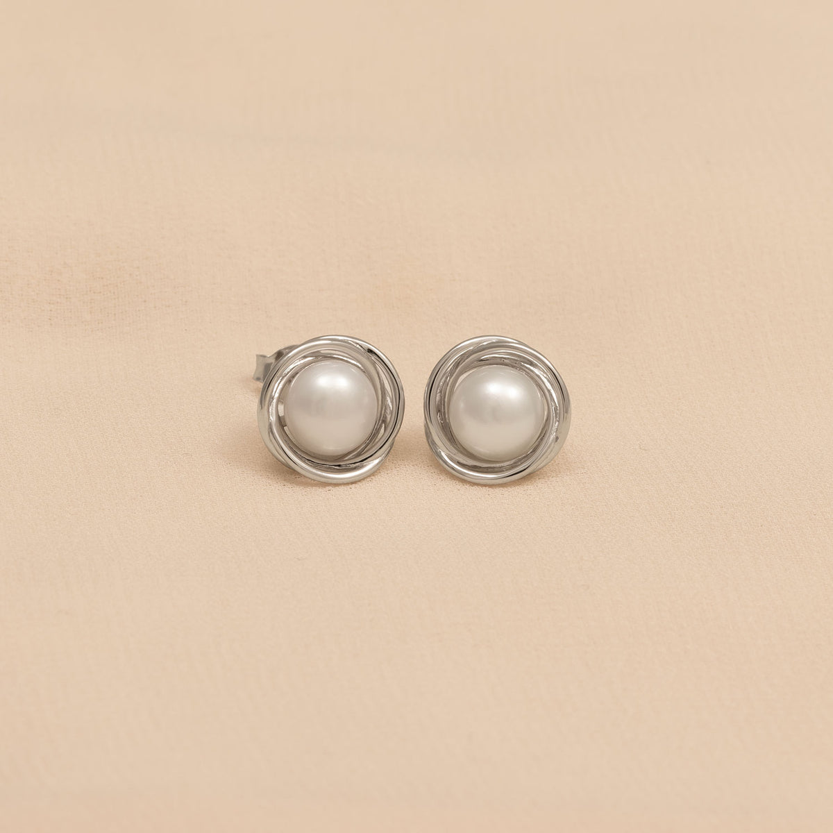 Silver & Freshwater Pearl Triple Strand Surround Stud Earring