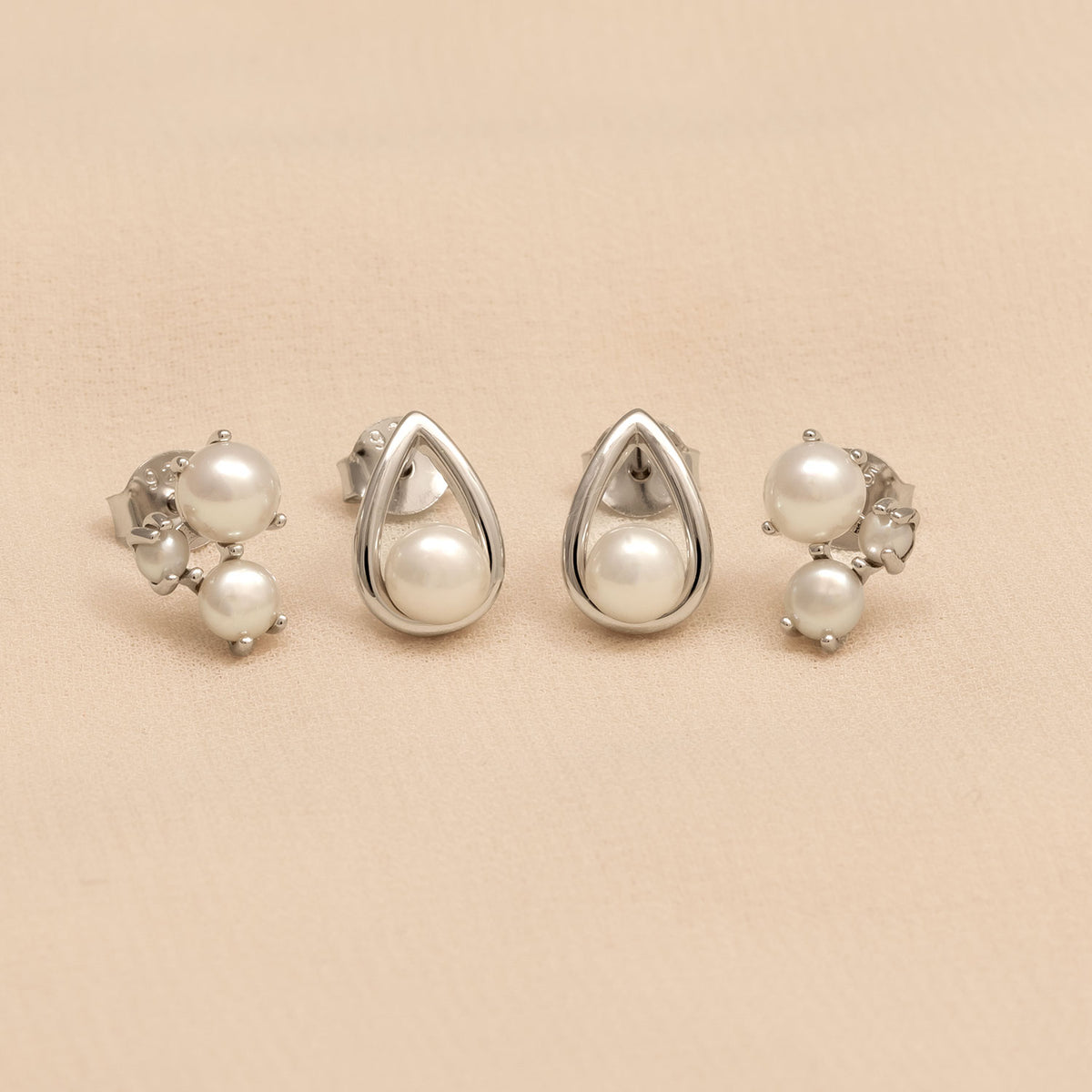 Silver and Triple Freshwater Pearl Stud Earring