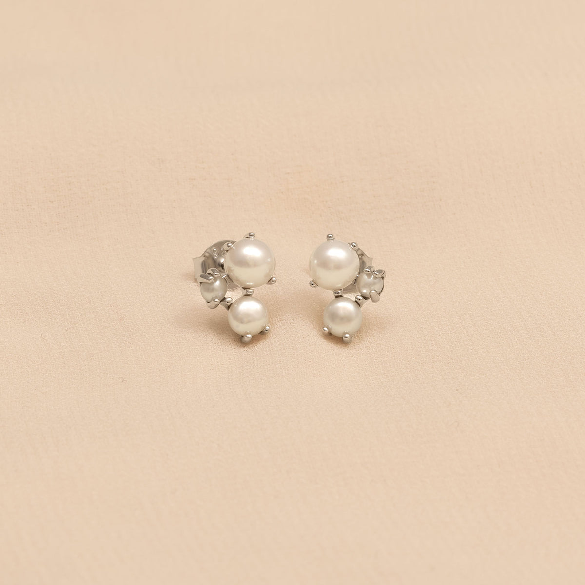 Silver and Triple Freshwater Pearl Stud Earring