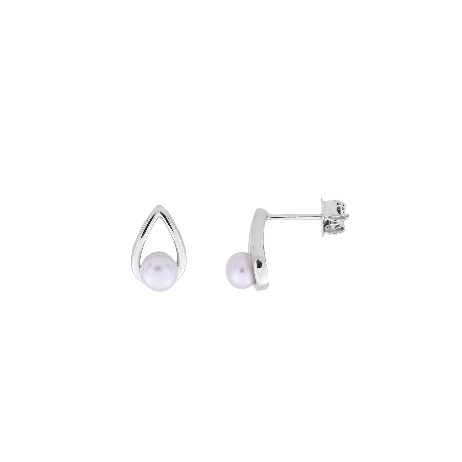 Silver and Freshwater Pearl Teardrop Stud Earring