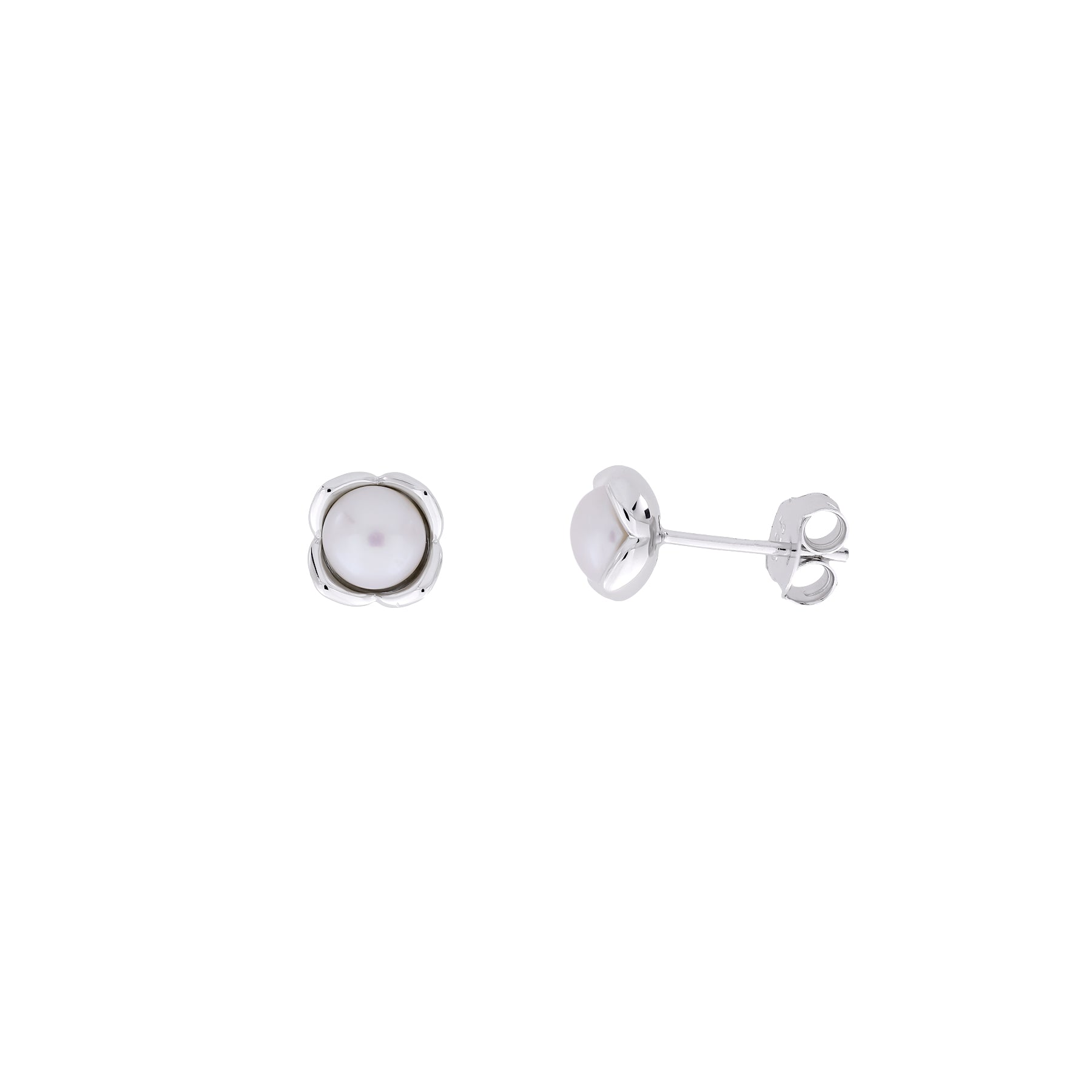 Silver and Freshwater Pearl Flower Stud Earring