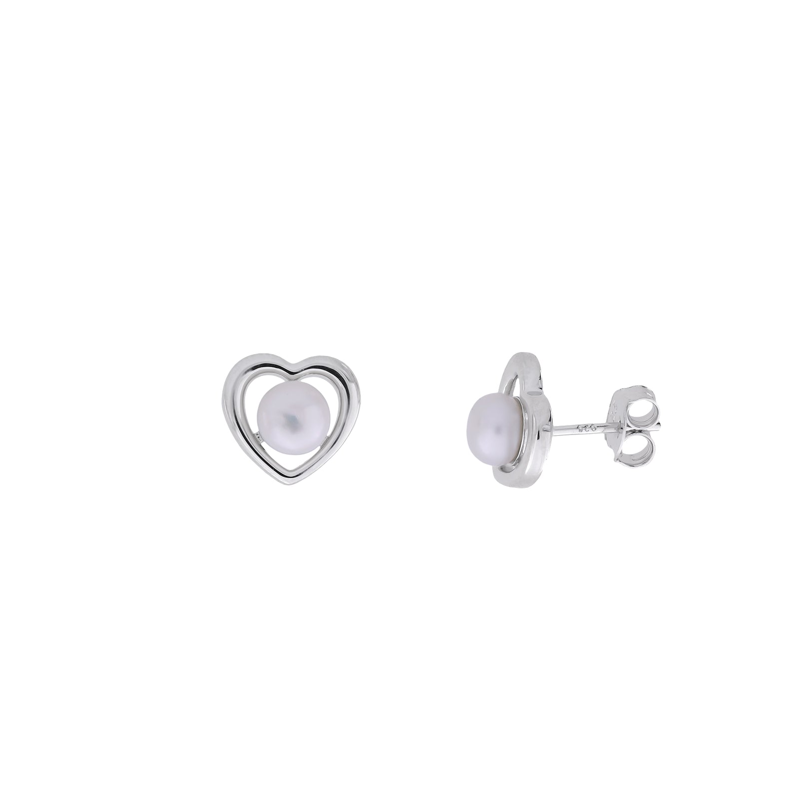 Silver and Freshwater Pearl Heart Stud Earring