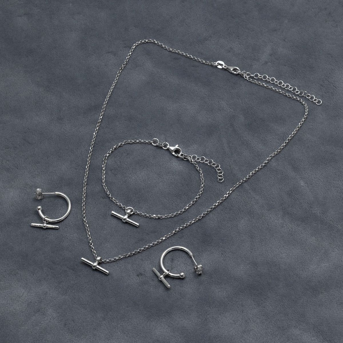 Silver T-Bar Charm Hoop Earrings