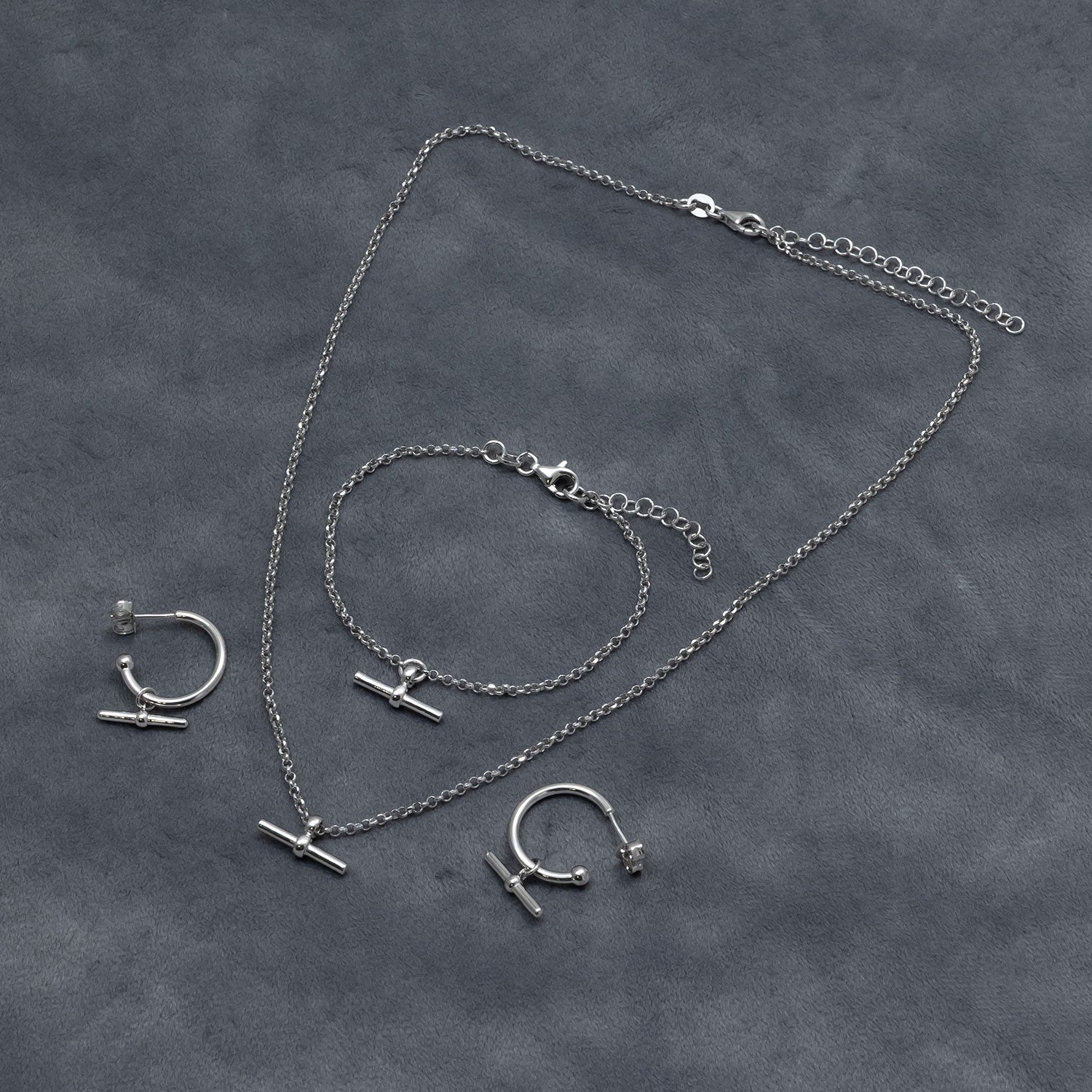 Silver T-Bar Charm Hoop Earrings