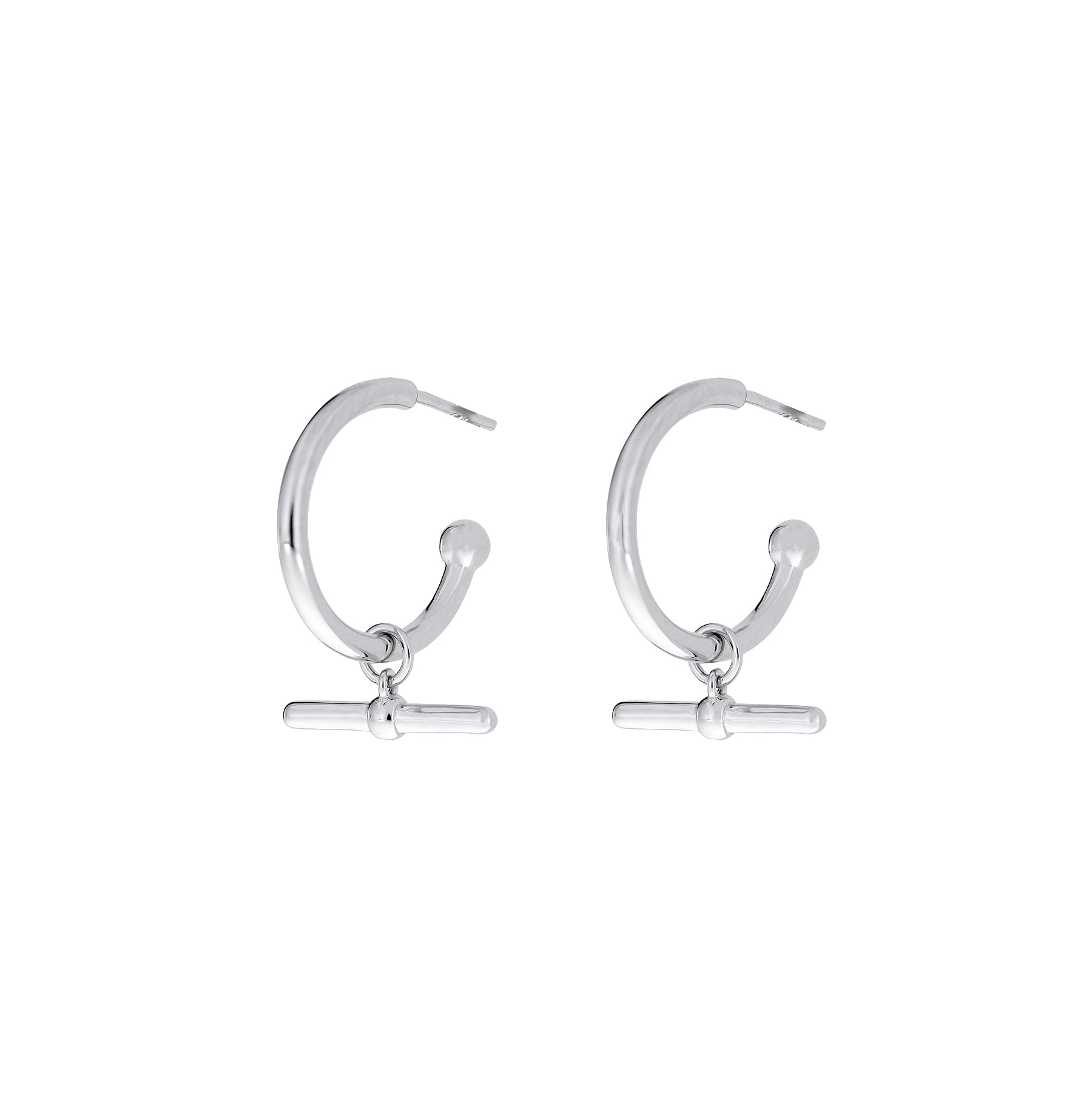 Silver T-Bar Charm Hoop Earrings