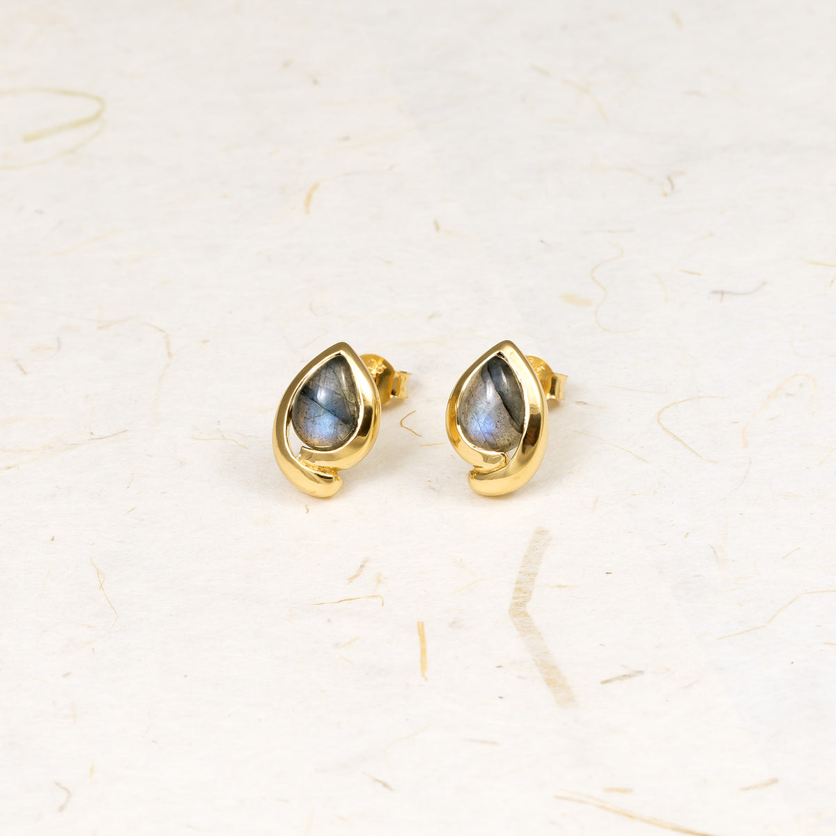 Gold Vermeil and Spectrolite Teardrop Stud Earrings