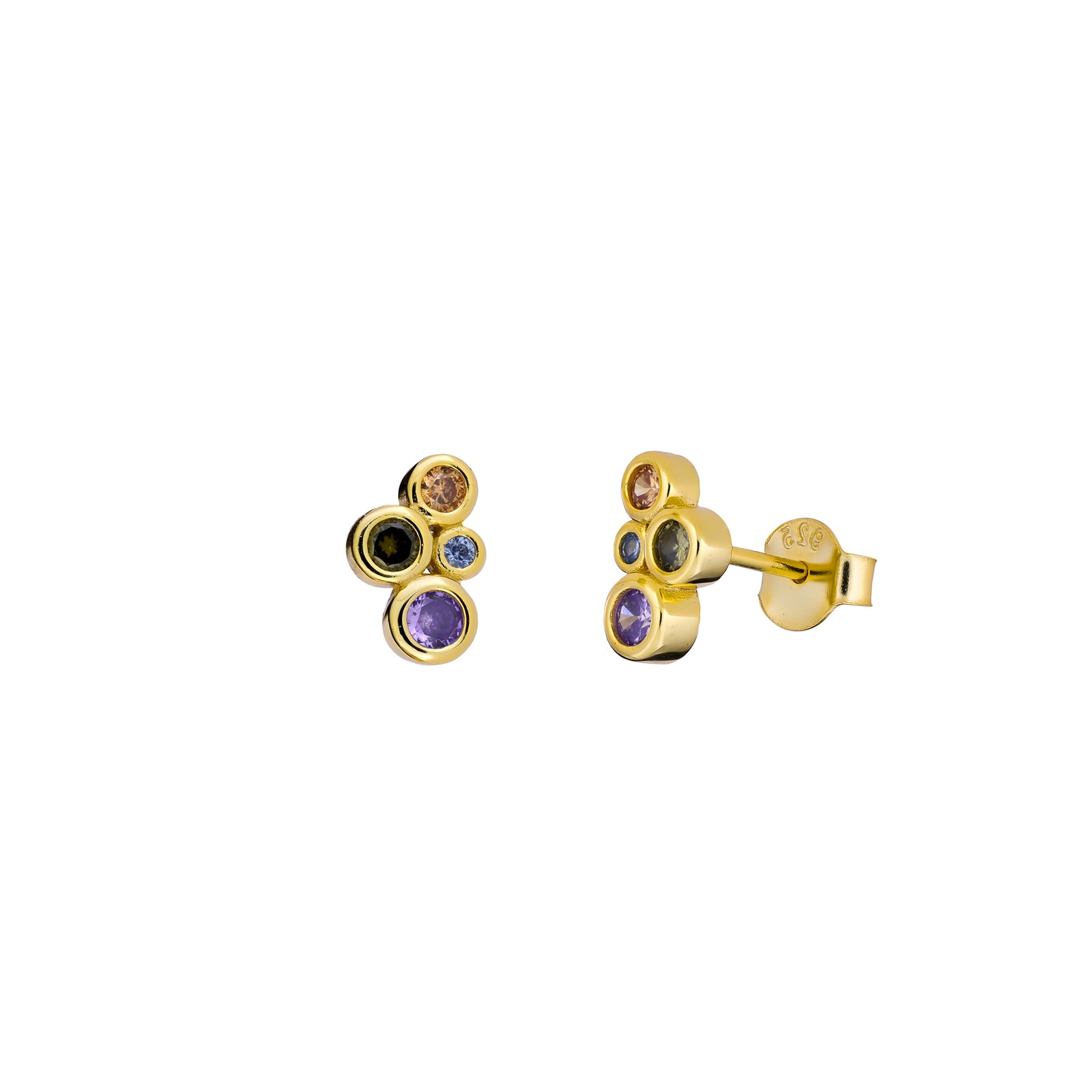 Gold Vermeil Colourful Purple Bubbles Stud Earrings