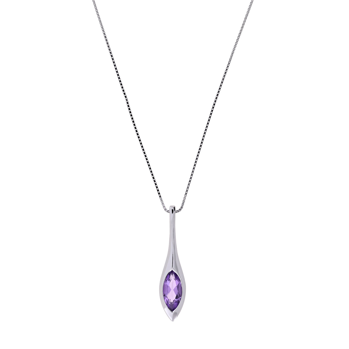 Sterling Silver &amp; Amethyst Elegant Marquise Pendant