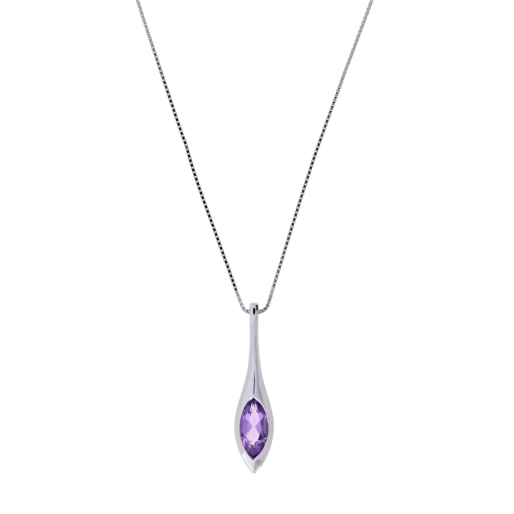 Sterling Silver & Amethyst Elegant Marquise Pendant