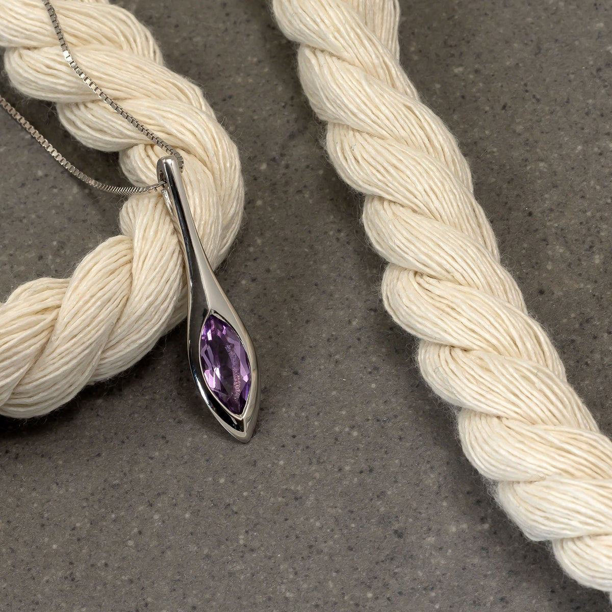 Sterling Silver & Amethyst Elegant Marquise Pendant