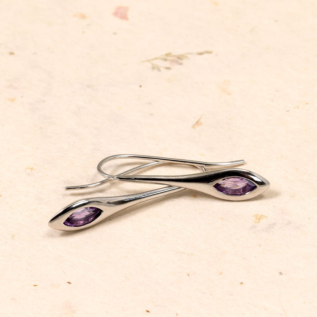 Sterling Silver & Amethyst Elegant Marquise Drop Earrings