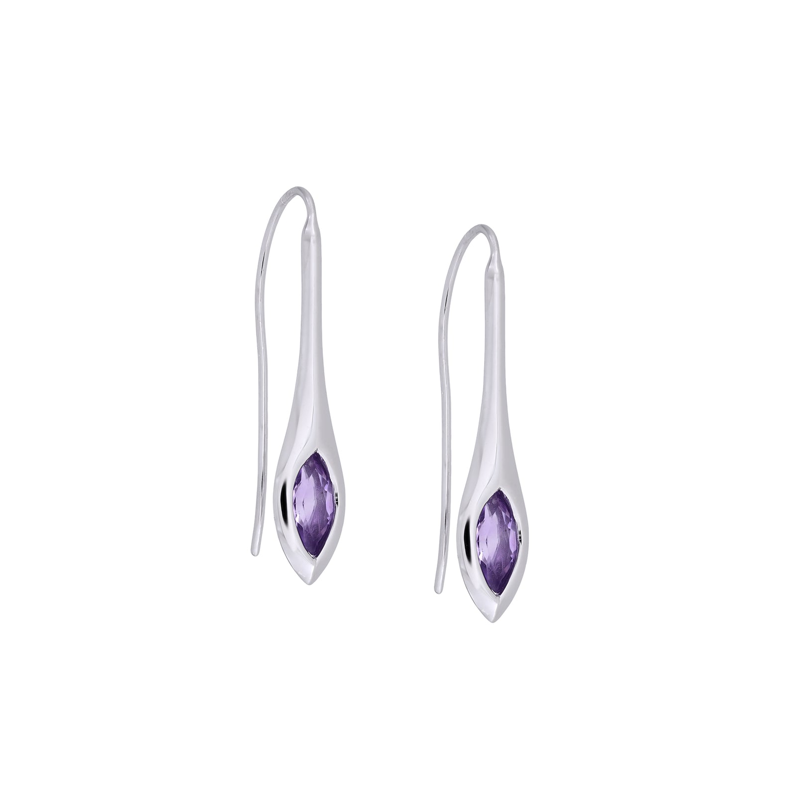 Sterling Silver & Amethyst Elegant Marquise Drop Earrings