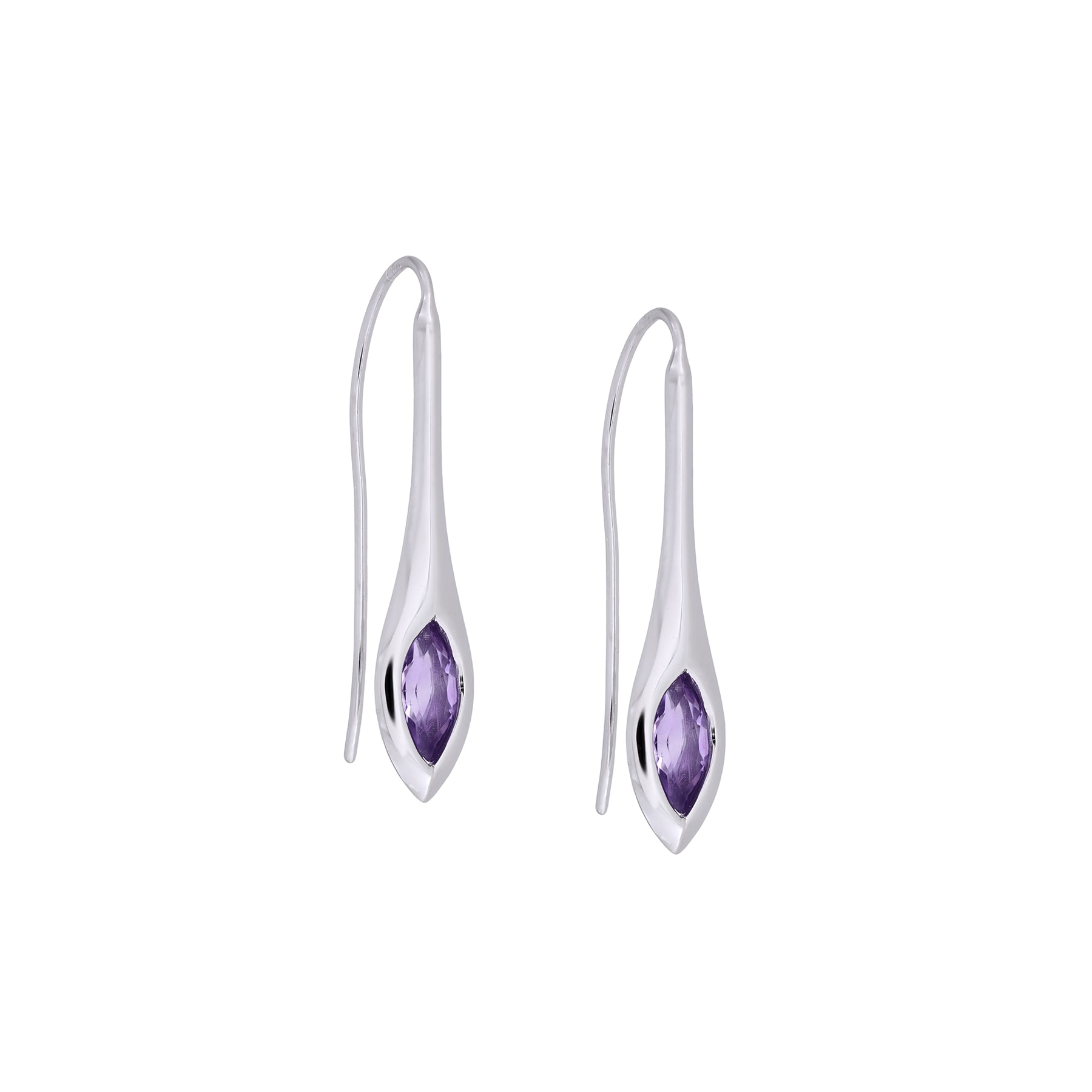 Sterling Silver & Amethyst Elegant Marquise Drop Earrings