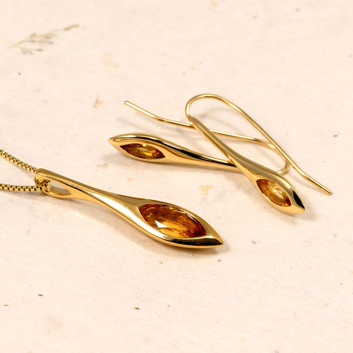 Gold Vermeil & Citrene Elegant Marquise Drop Earrings