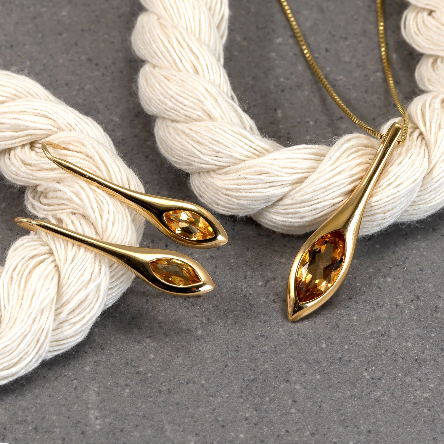 Gold Vermeil & Citrene Elegant Marquise Drop Earrings