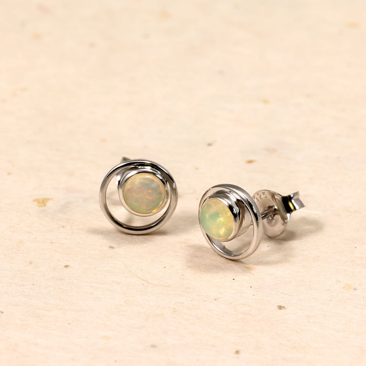 Sterling Silver & Opal Circles Stud Earrings