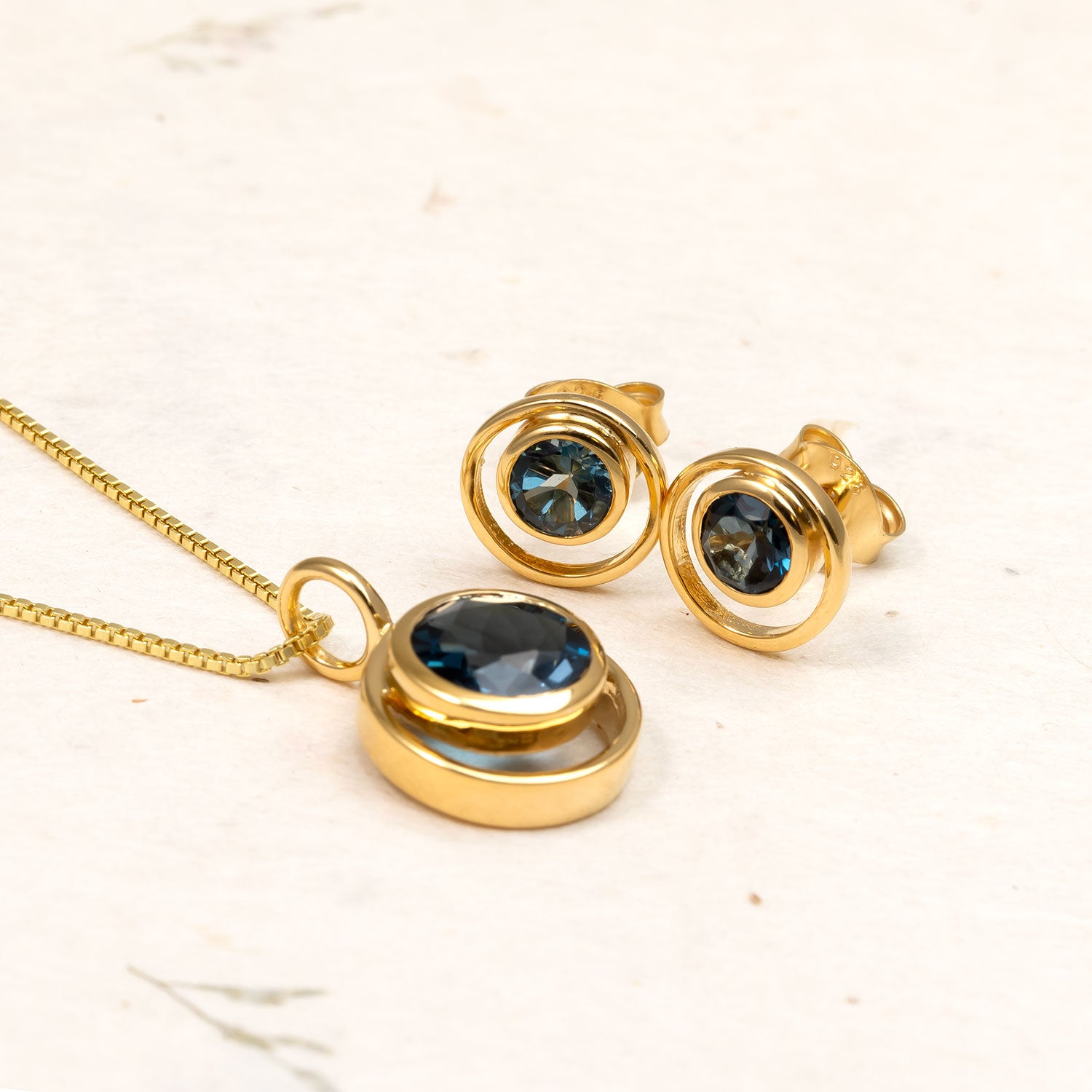 Gold Vermeil & London Blue Topaz Circles Pendant