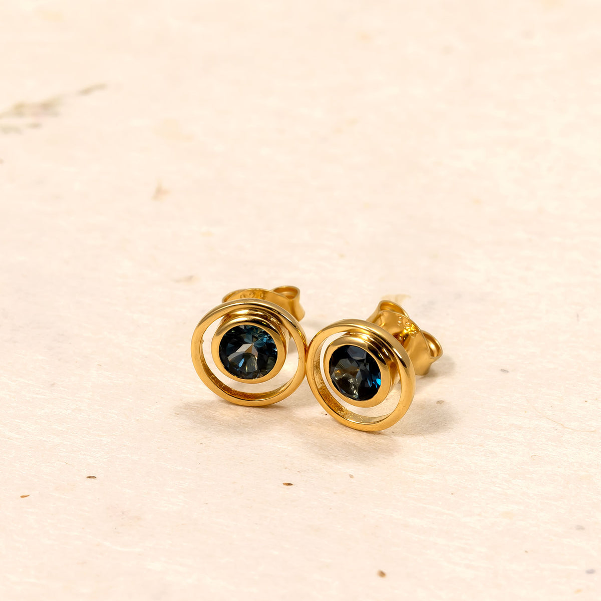 Gold Vermeil & London Blue Topaz Circles Stud Earrings