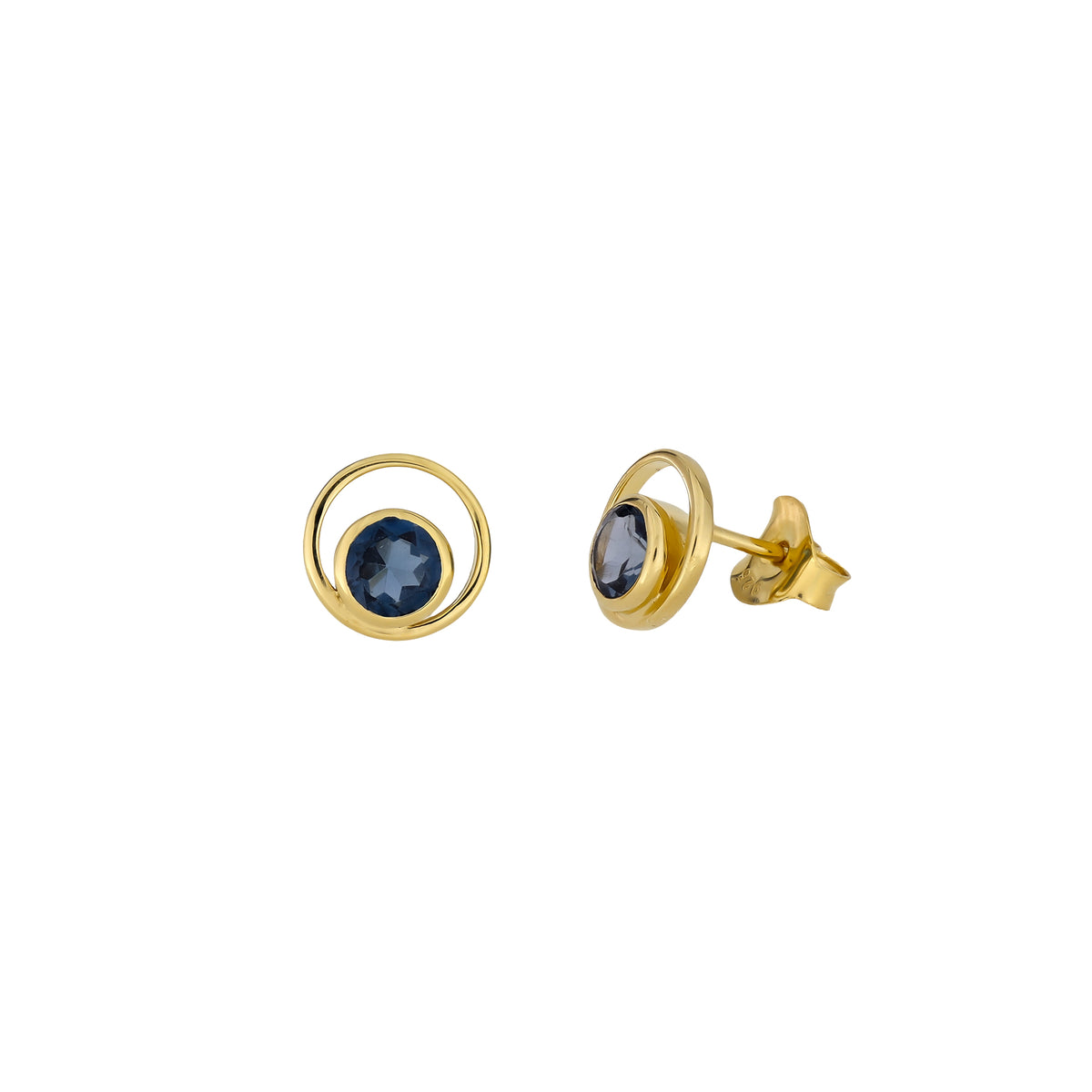 Gold Vermeil &amp; London Blue Topaz Circles Stud Earrings