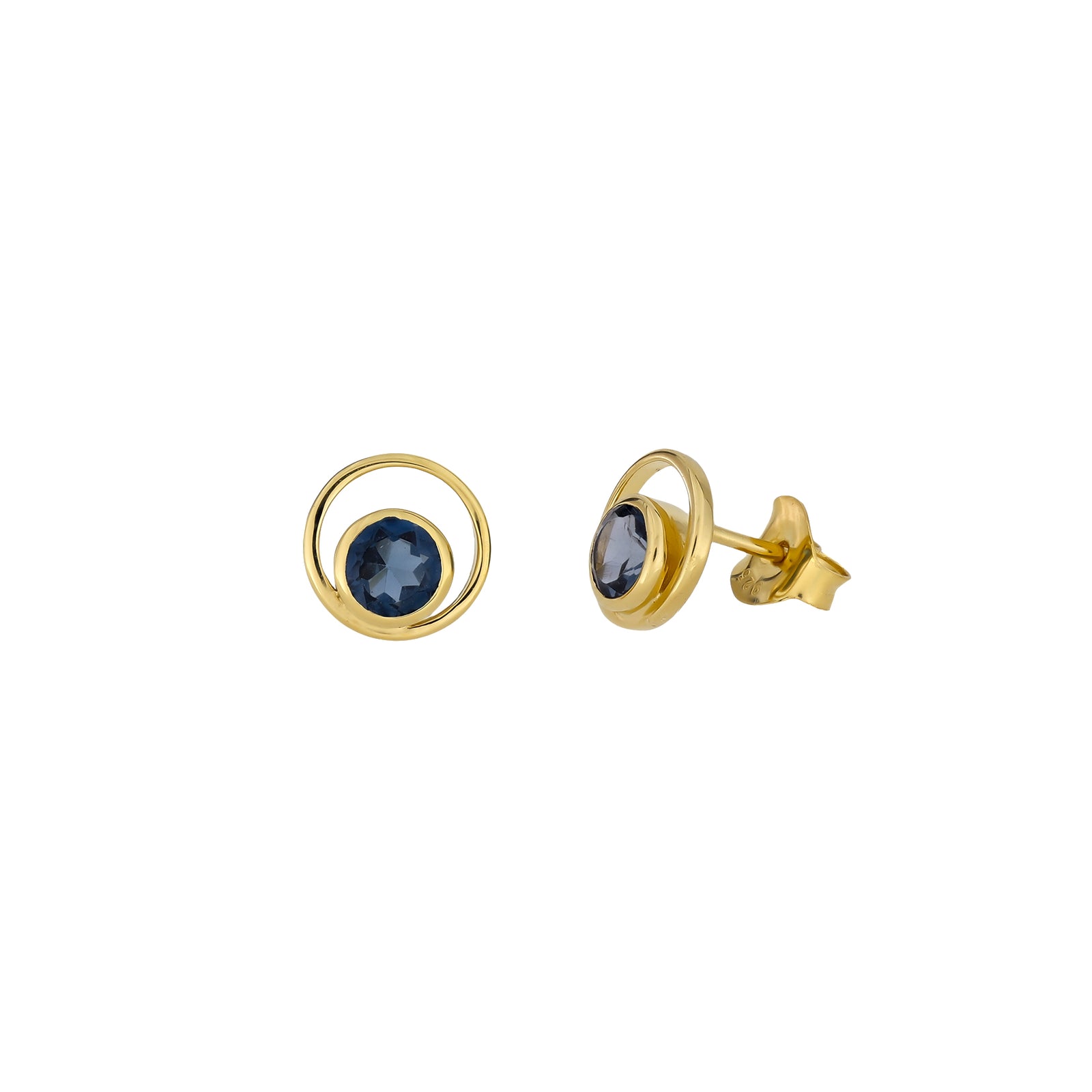 Gold Vermeil & London Blue Topaz Circles Stud Earrings
