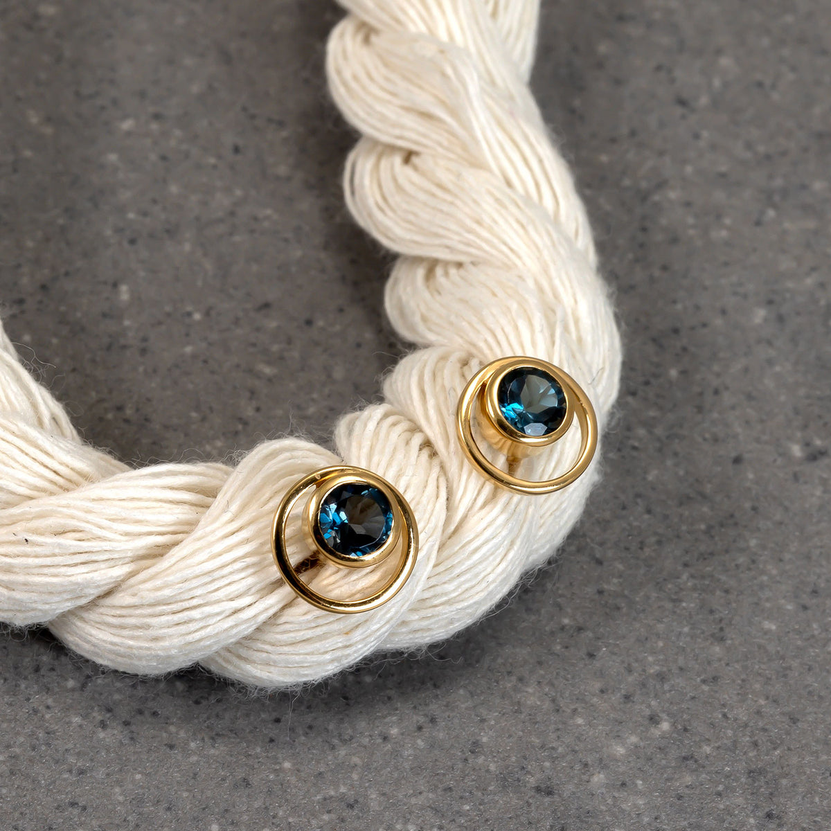 Gold Vermeil & London Blue Topaz Circles Stud Earrings