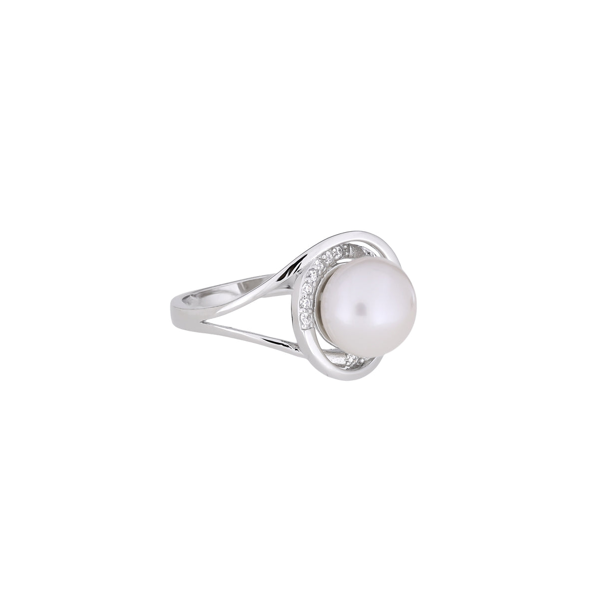 Silver, Cubic Zirconia & Freshwater Pearl Looping Ring