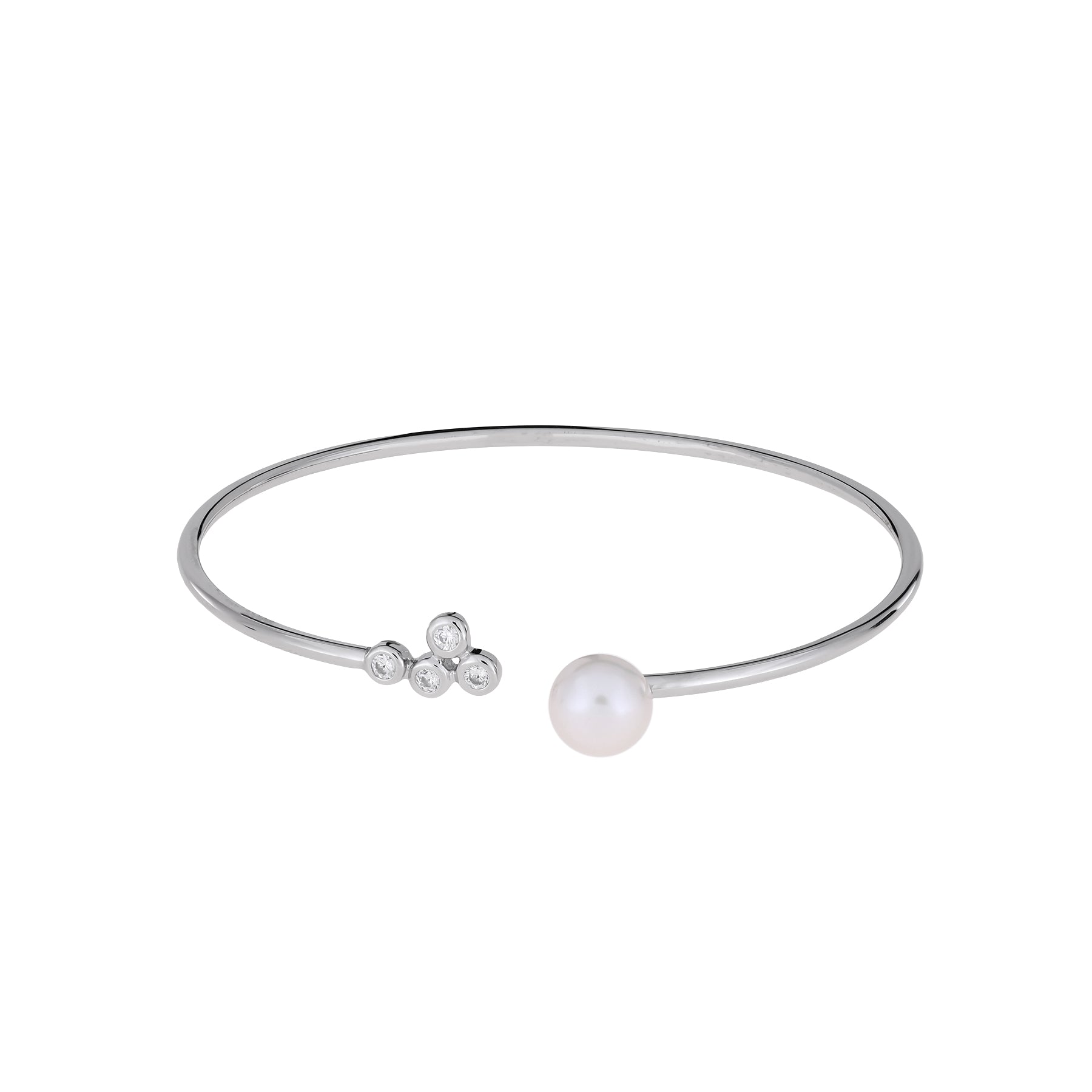 Silver Freshwater Pearl & Cubic Zirconia Flexi Cuff Bangle