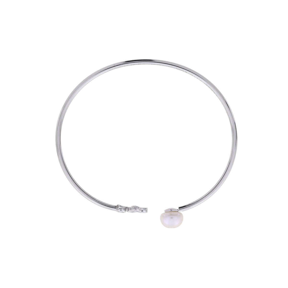 Silver Freshwater Pearl & Cubic Zirconia Flexi Cuff Bangle