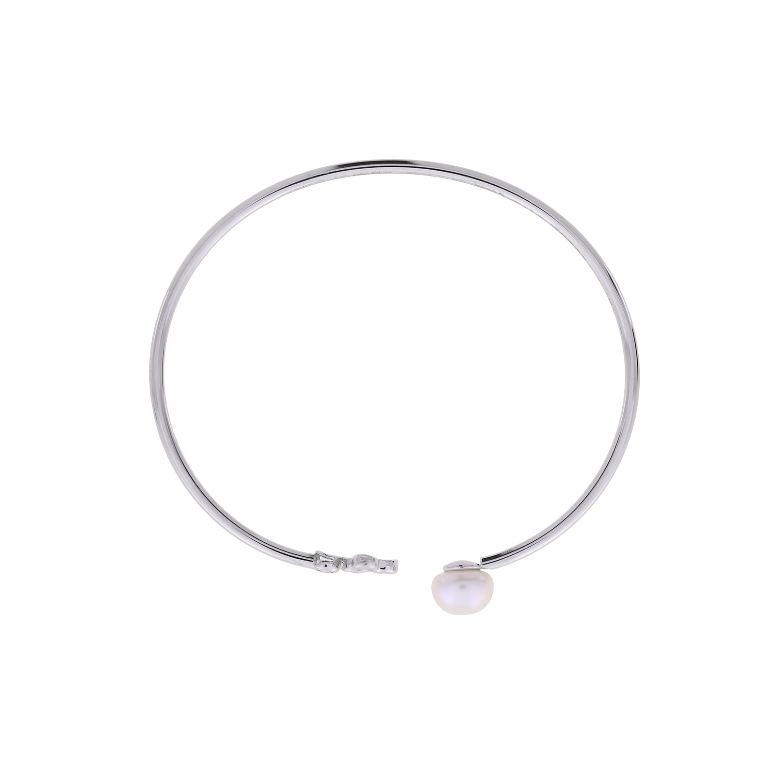 Silver Freshwater Pearl & Cubic Zirconia Flexi Cuff Bangle