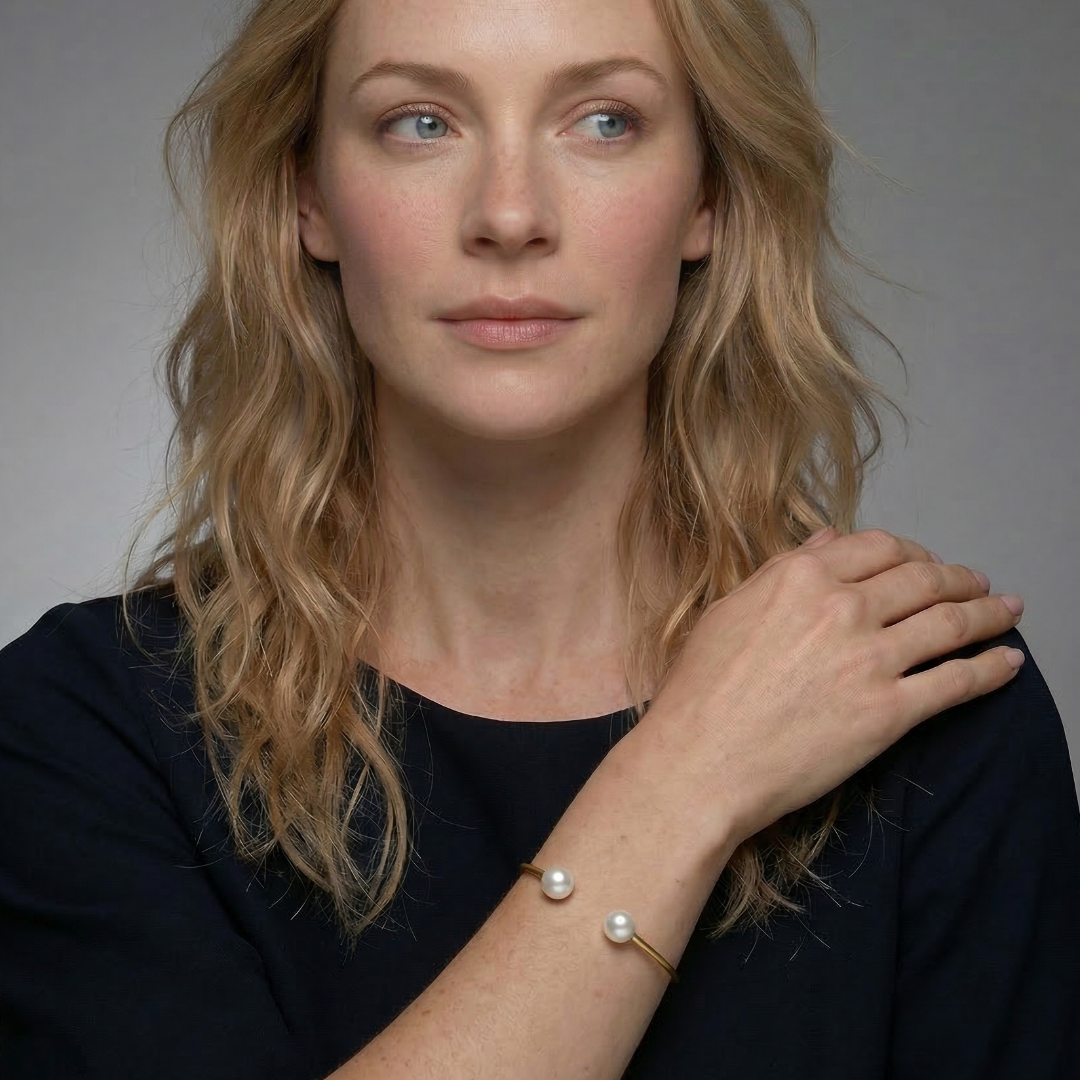 Gold Vermeil Freshwater Pearls Flexi Cuff Bangle