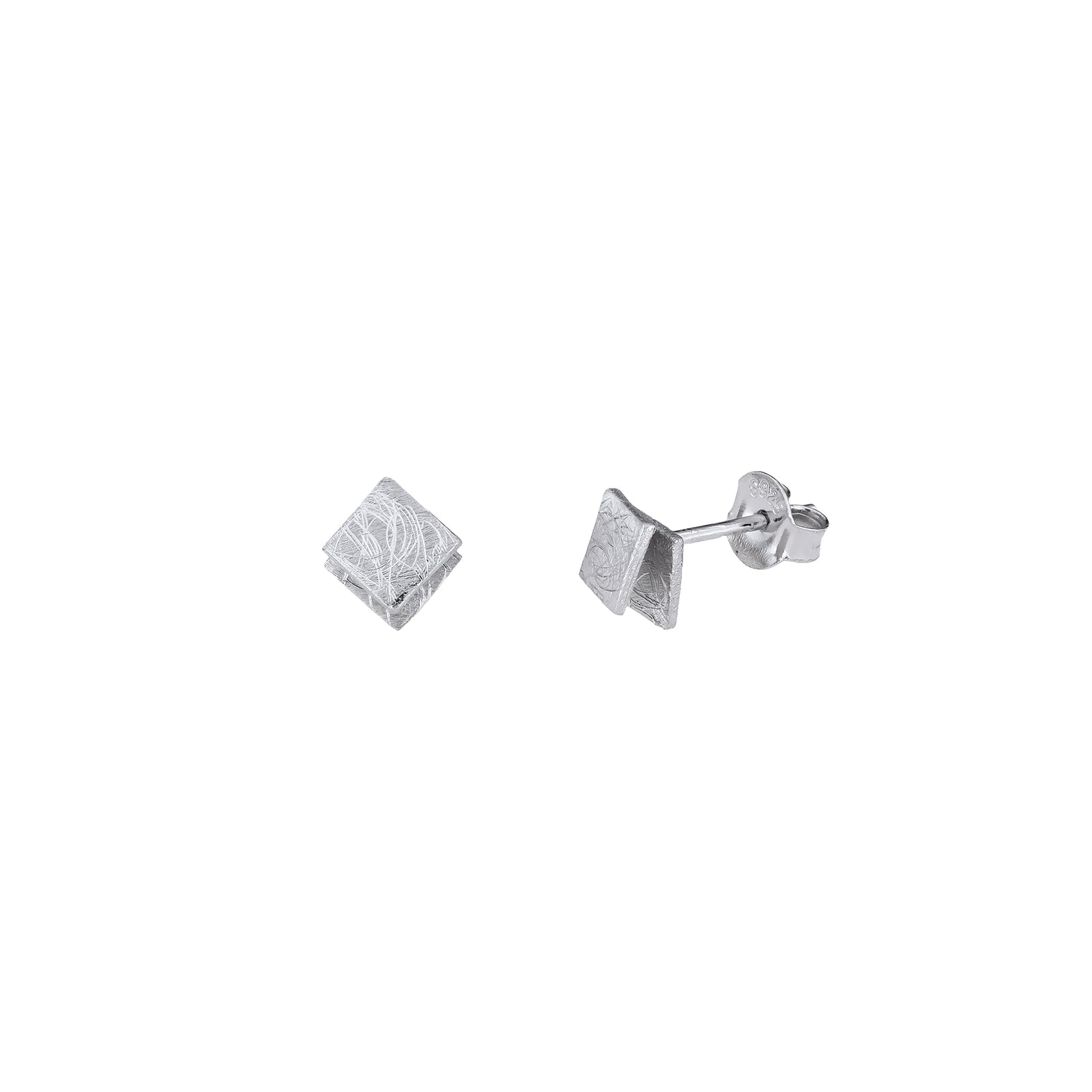 Sterling Silver Textured Finish Double Square Stud Earrings