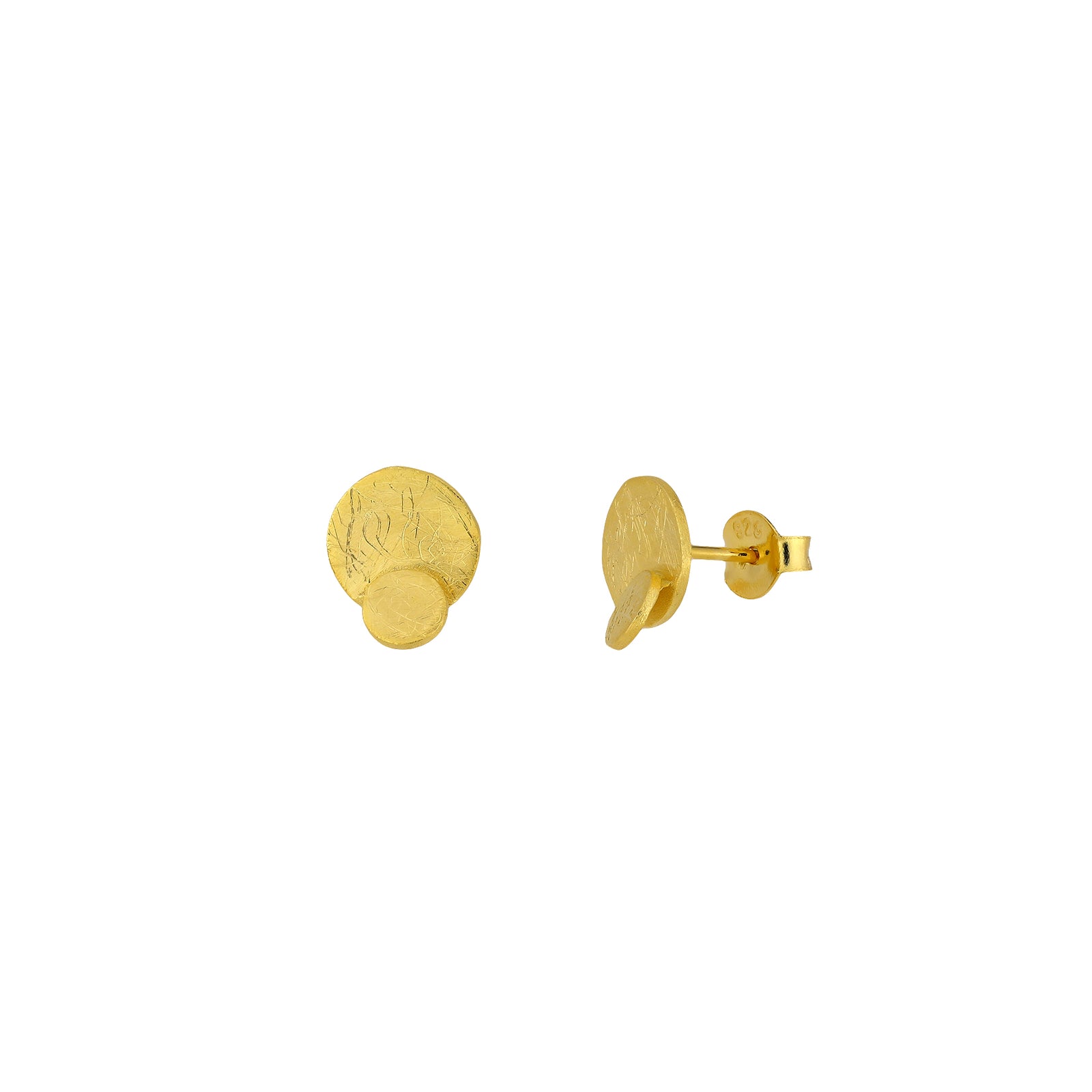 Gold Vermeil Textured Finish Double Circles Stud Earrings