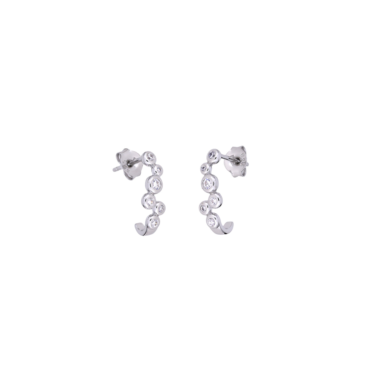 Silver &amp; Cubic Zirconia Cluster Half Hoop Earrings