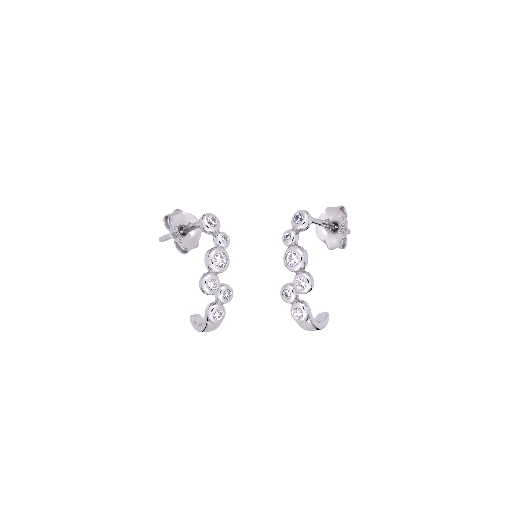 Silver & Cubic Zirconia Cluster Half Hoop Earrings