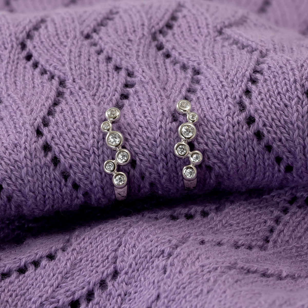 Silver & Cubic Zirconia Cluster Half Hoop Earrings