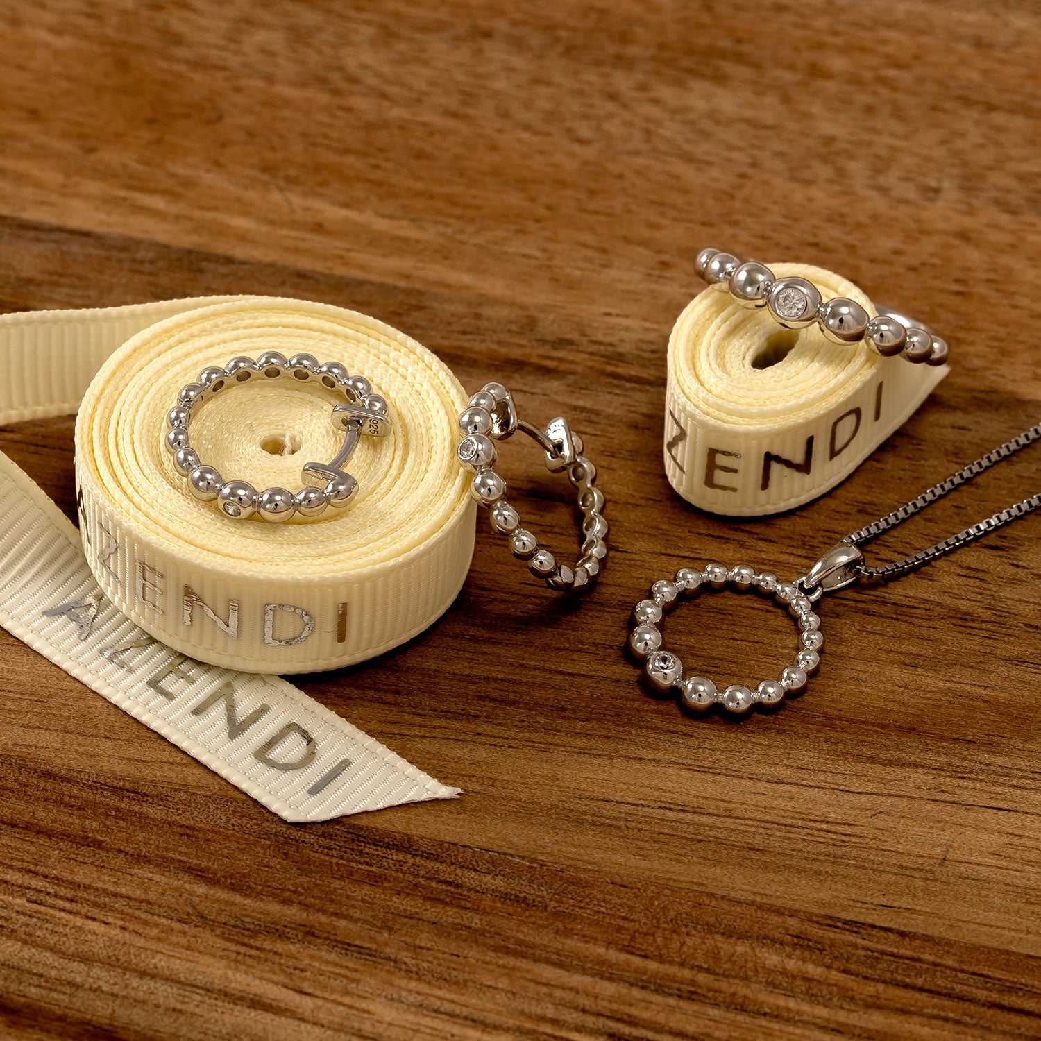 Silver Beaded Graduated Circle Pendant with Cubic Zirconia