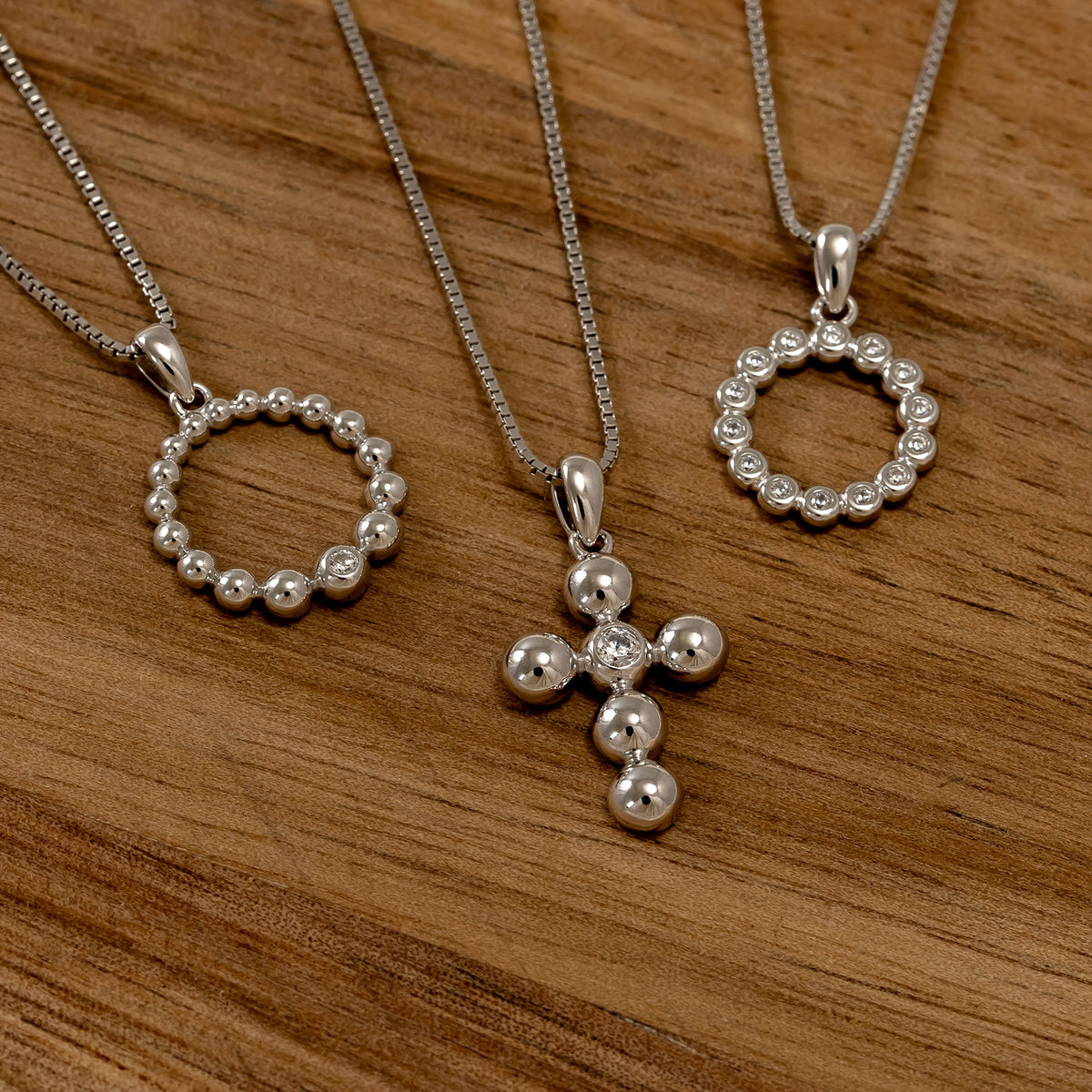 Silver Beaded Cross Pendant with Cubic Zirconia