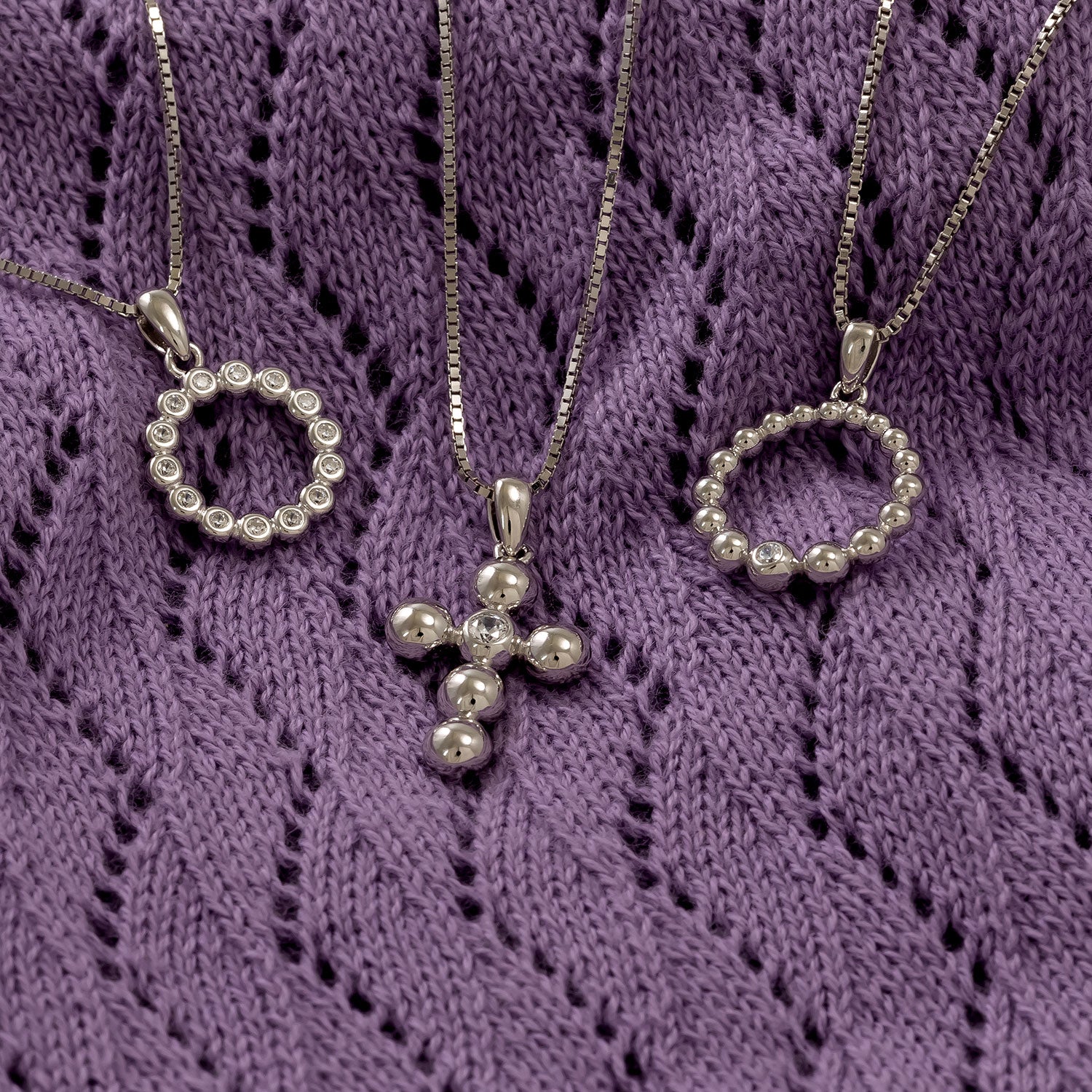 Silver Beaded Cross Pendant with Cubic Zirconia