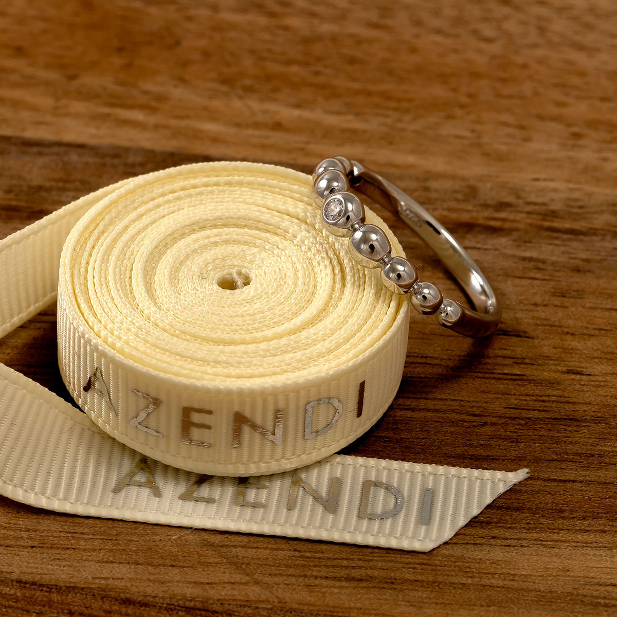 Silver Beaded Ring with Cubic Zirconia