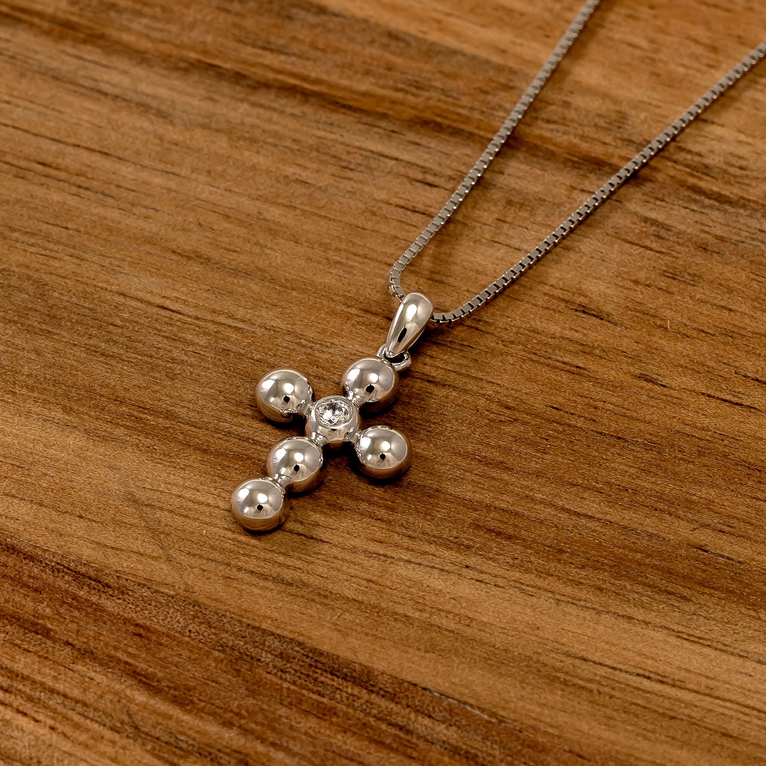 Silver Beaded Cross Pendant with Cubic Zirconia