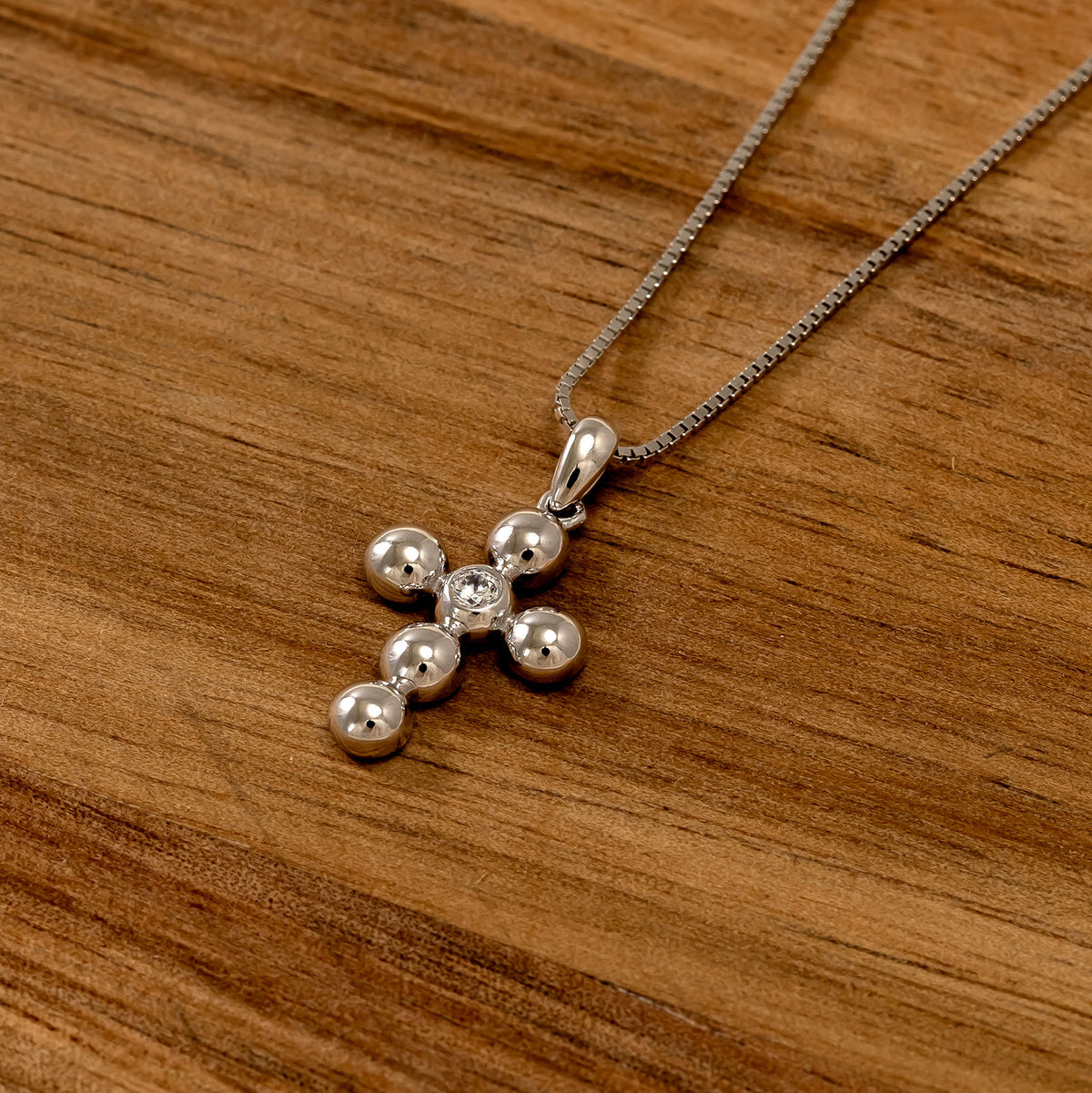Silver Beaded Cross Pendant with Cubic Zirconia