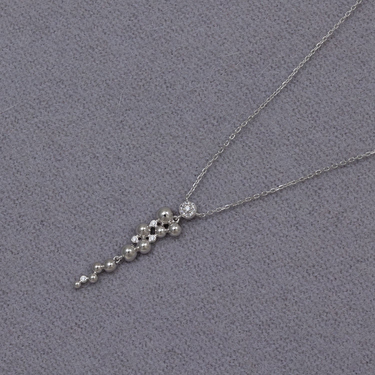 Silver Beaded Waterfall Pendant with Cubic Zirconia