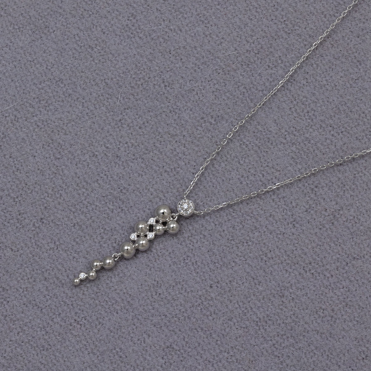 Silver Beaded Waterfall Pendant with Cubic Zirconia