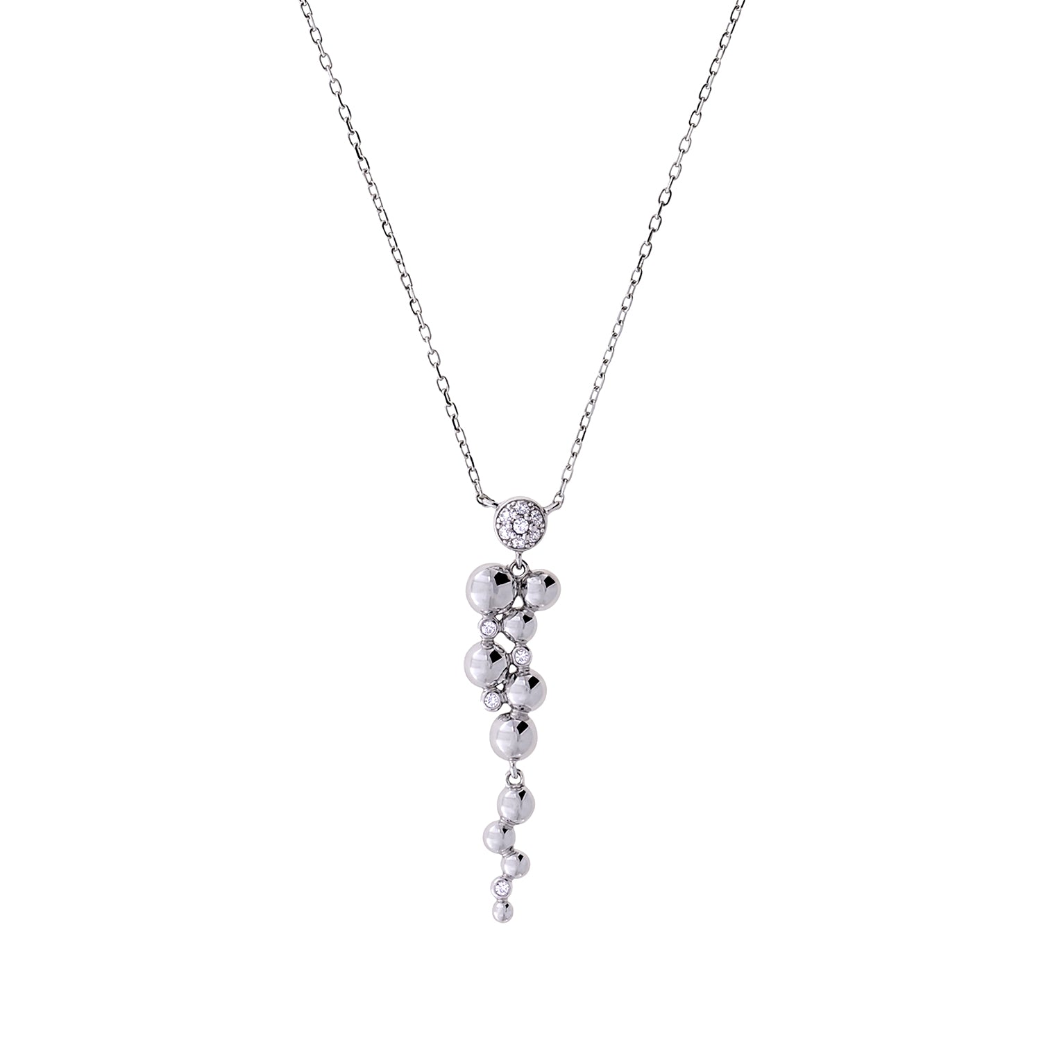Silver Beaded Waterfall Pendant with Cubic Zirconia