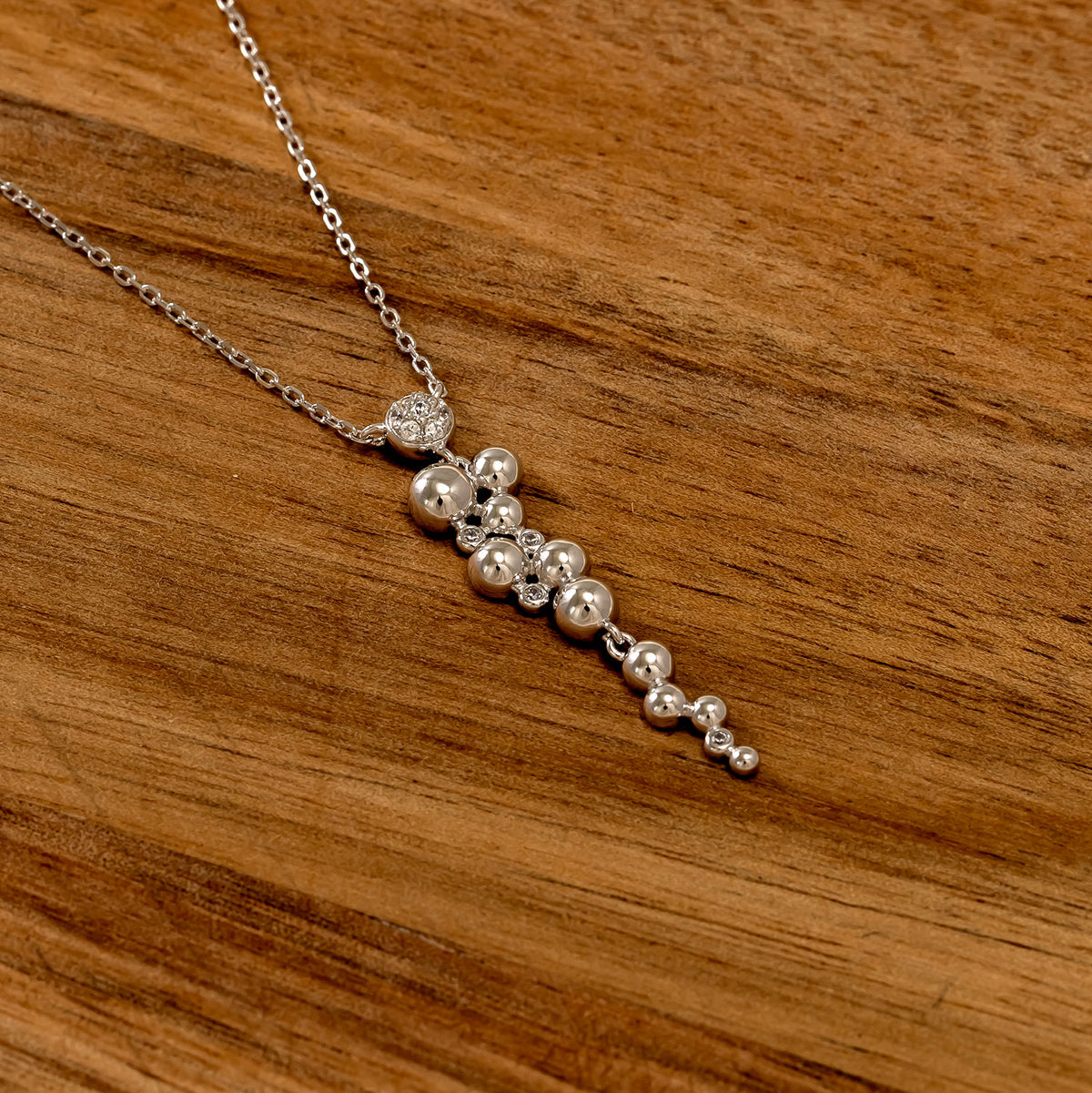 Silver Beaded Waterfall Pendant with Cubic Zirconia
