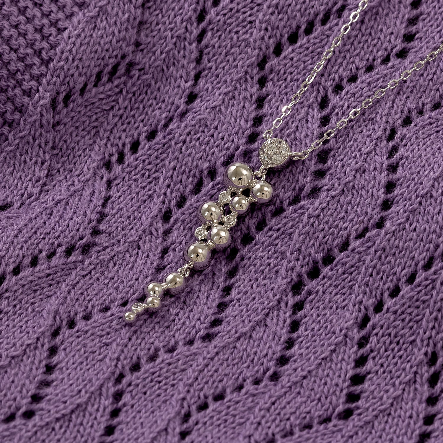 Silver Beaded Waterfall Pendant with Cubic Zirconia