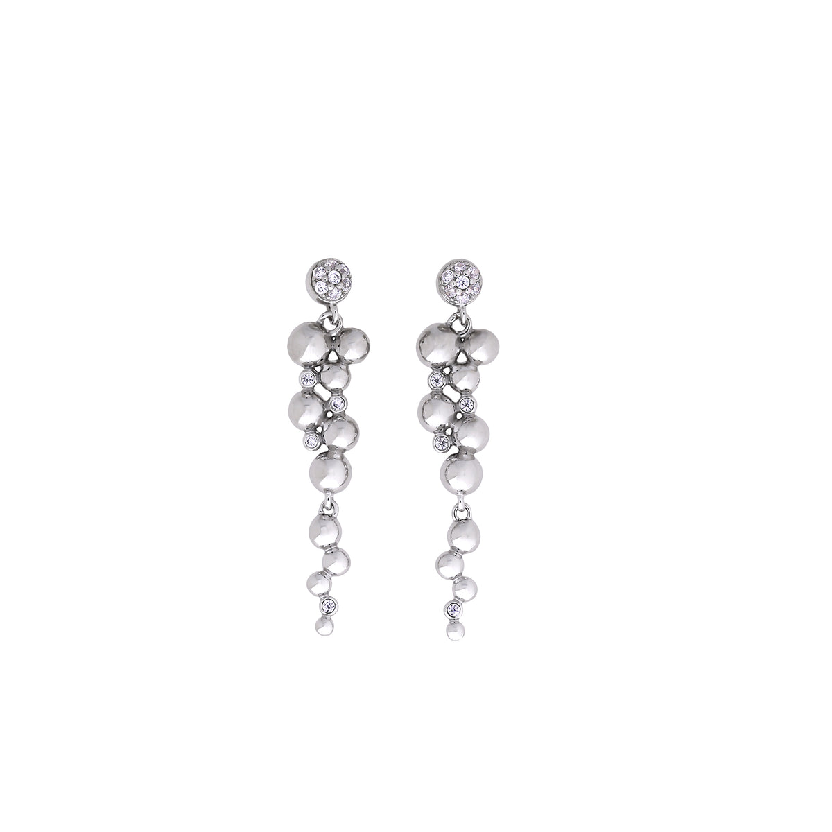 Silver Beaded Waterfall Drop Earrings with Cubic Zirconia