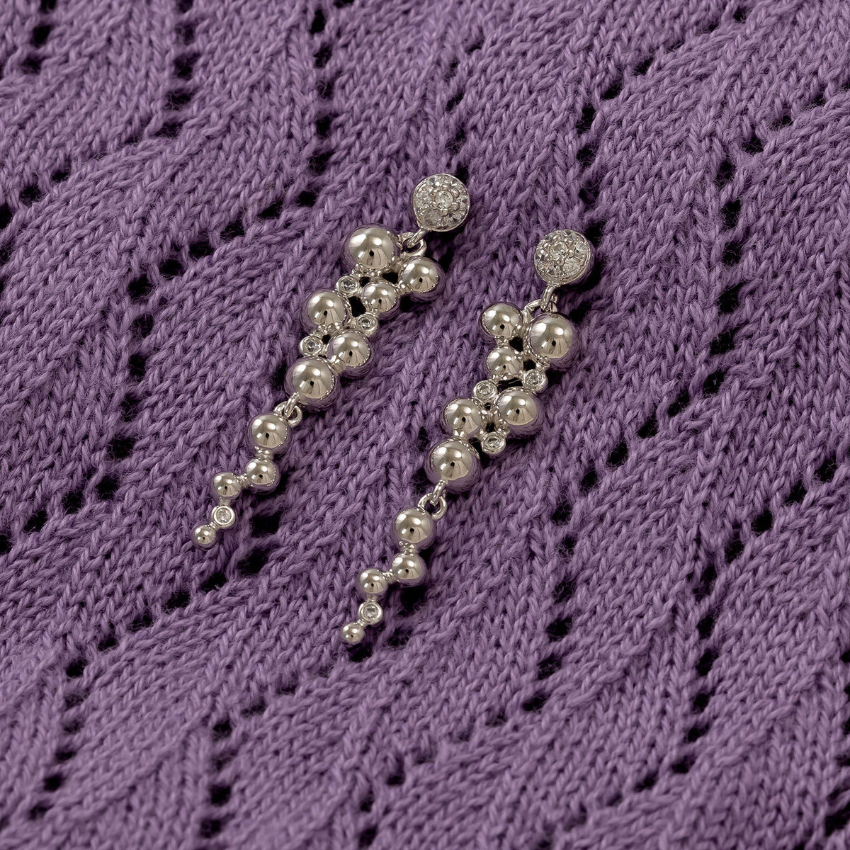 Silver Beaded Waterfall Drop Earrings with Cubic Zirconia